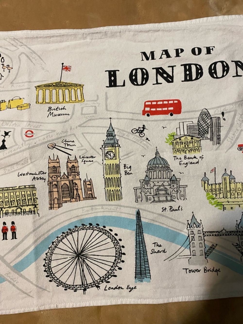Alice Tait London Map Cotton Tea Towel - White with Multicolor Design